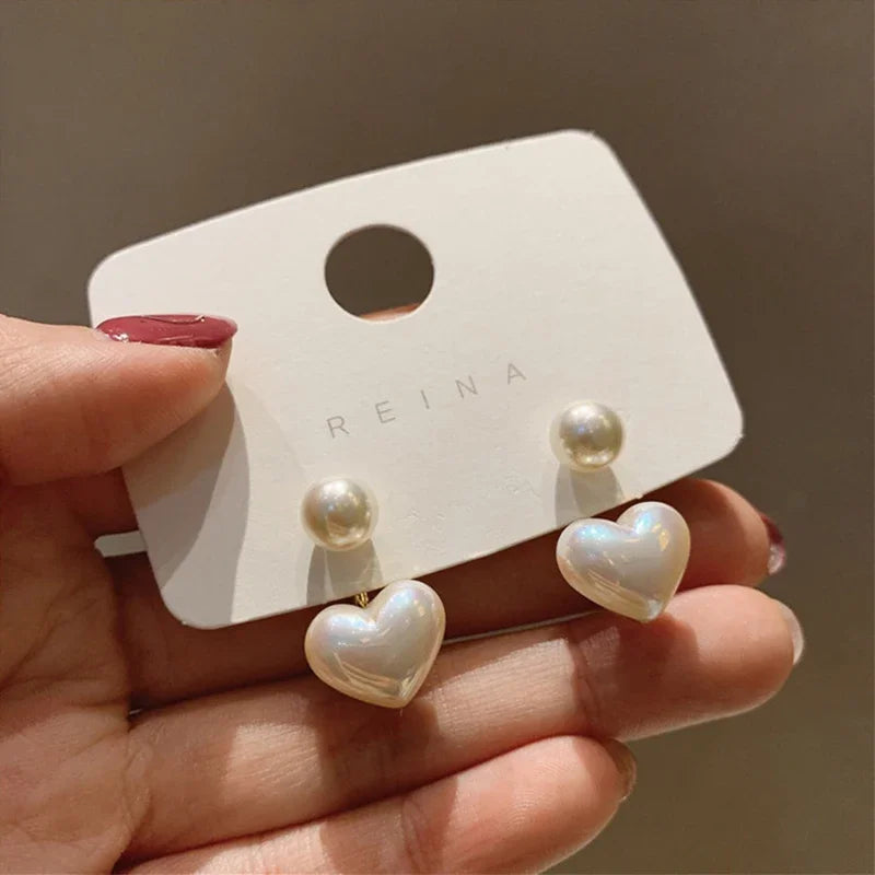 Women Pearl Heart Drop Earrings Elegant Fashion Jewelry