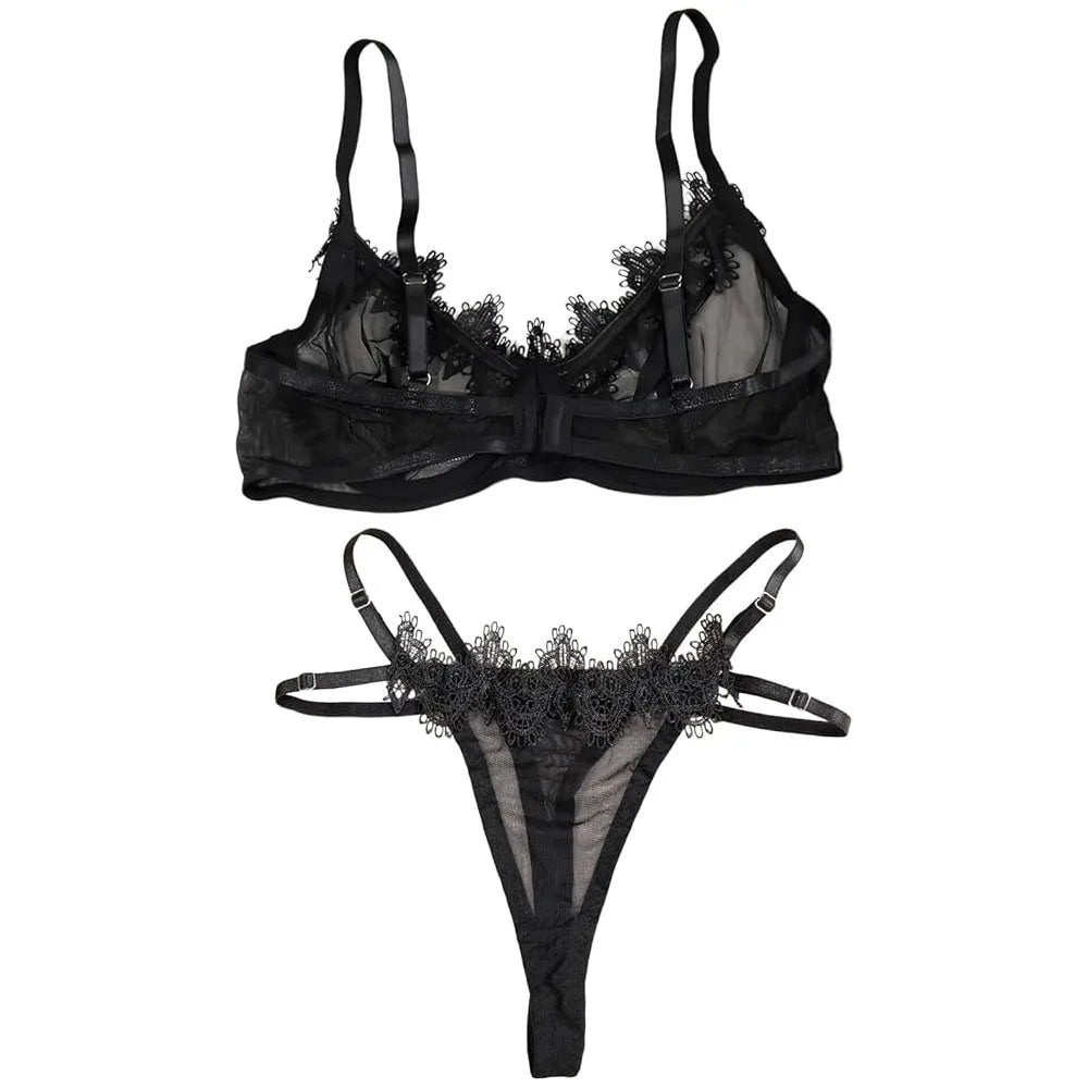 Sheer Lace Babydoll Bodysuit Lingerie Set