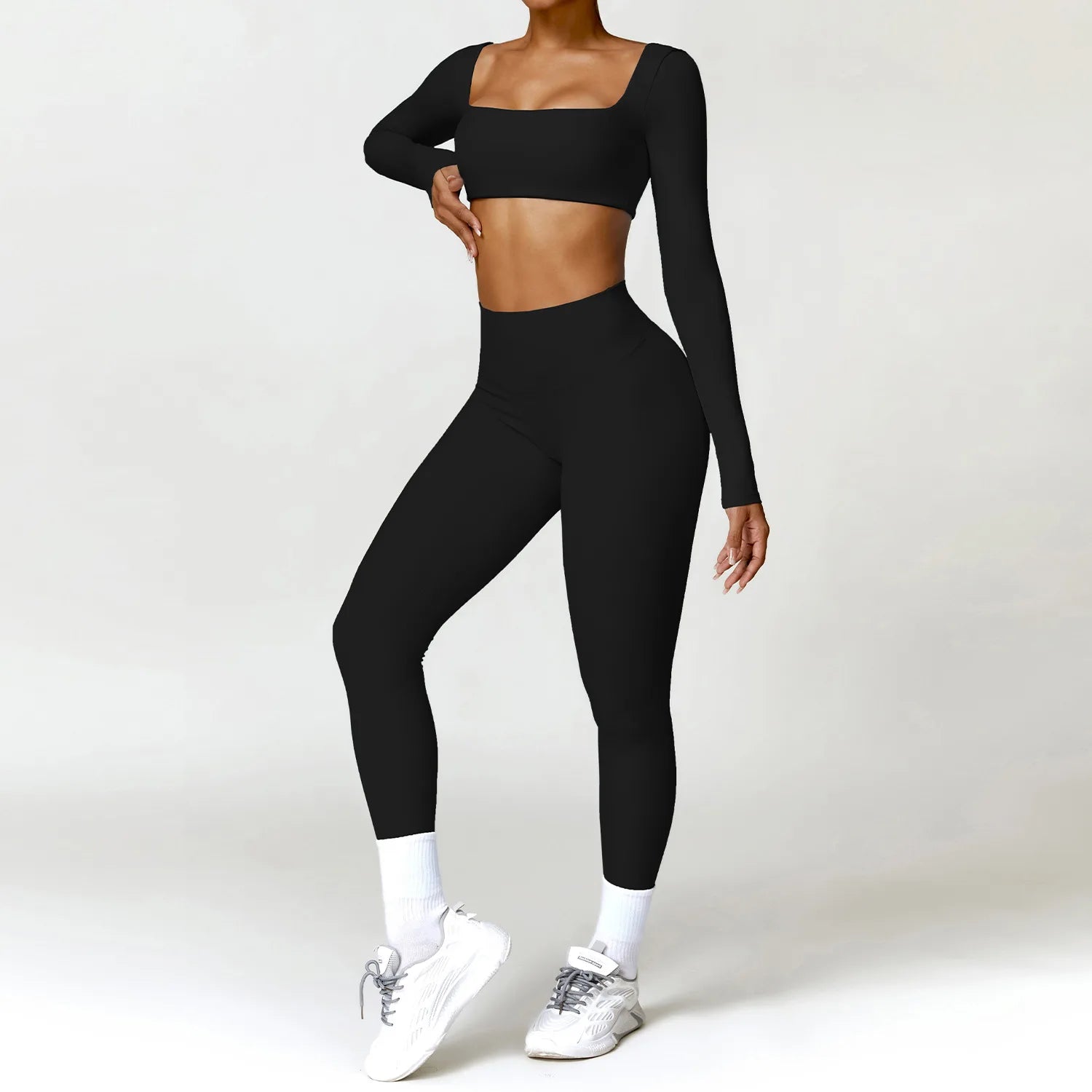 Women 2 Piece Yoga Set Long Sleeve Sports Top and Leggings