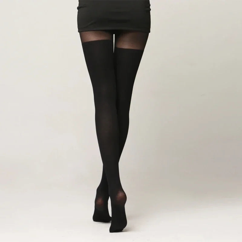Faux Thigh High Patterned Tights for Women