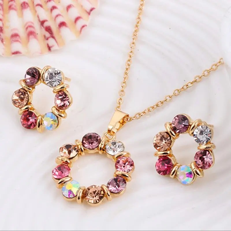 Women Fashion Stained Glass Circle Jewelry Set