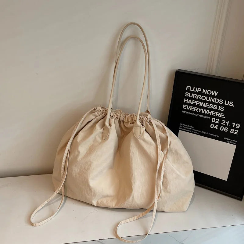 Large Capacity Nylon Drawstring Bucket Wrist Bag for Women
