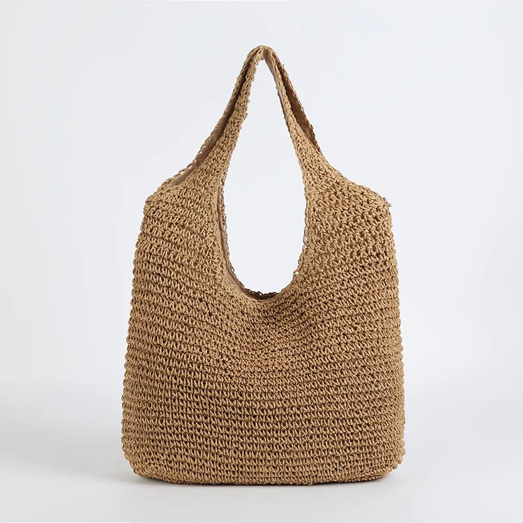 Large Capacity Woven Straw Wrist Bag for Women