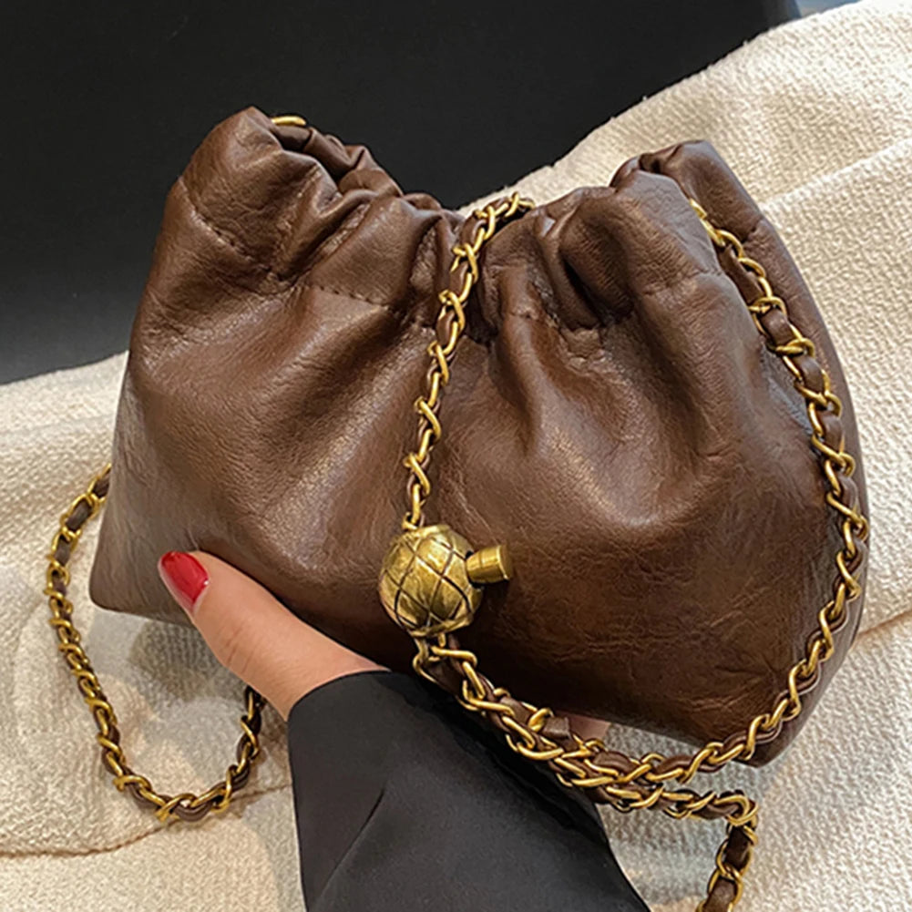 PU Leather Pleated Hobo Evening Bag for Women