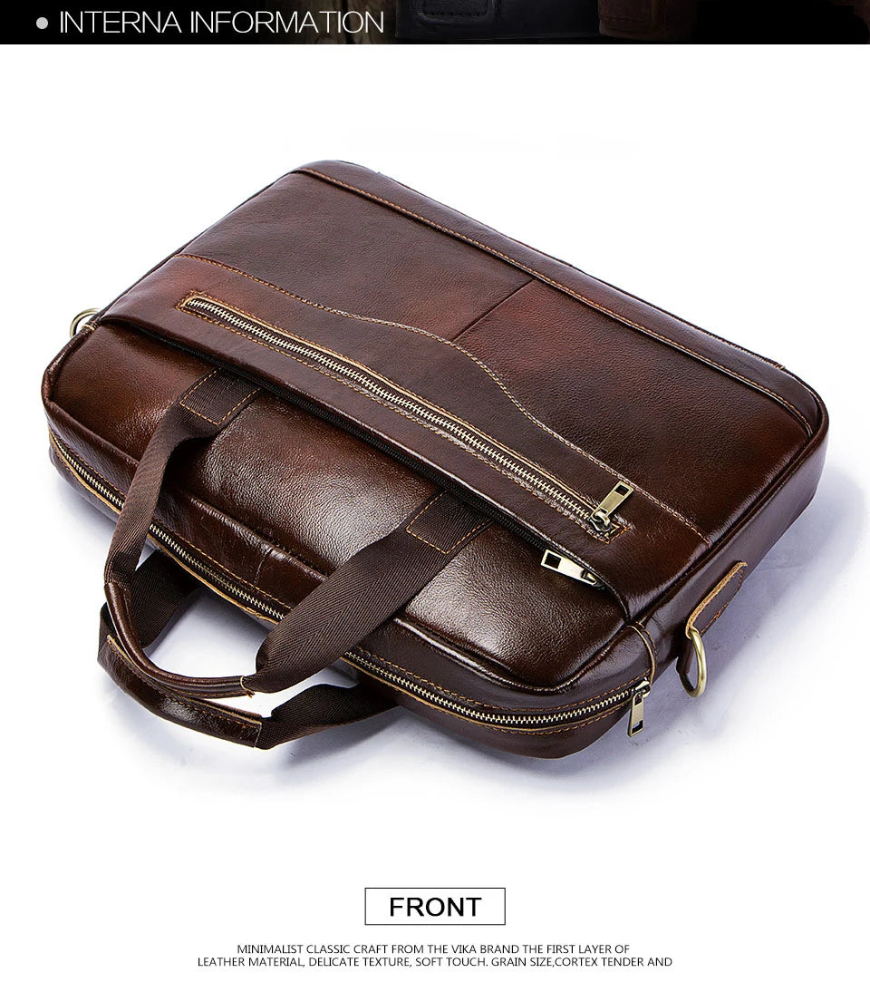 Genuine Leather Business Laptop Briefcase Messenger Bag for Men