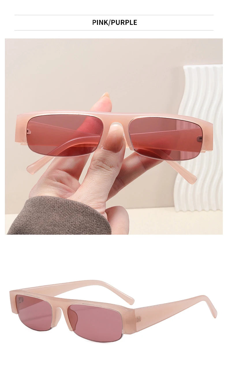 Women Small Rectangle Half Frame UV400 Sunglasses