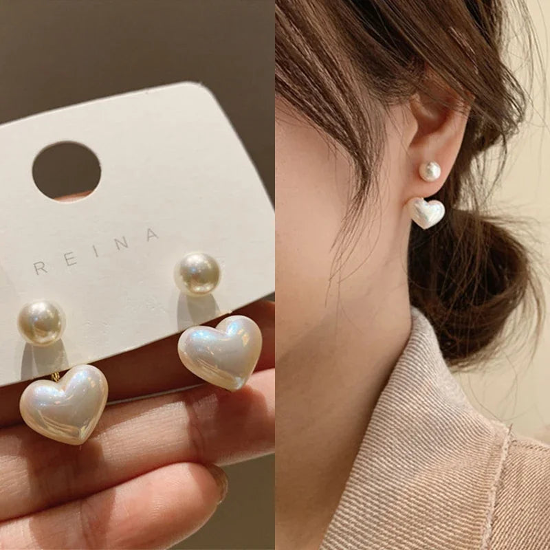 Women Pearl Heart Drop Earrings Elegant Fashion Jewelry