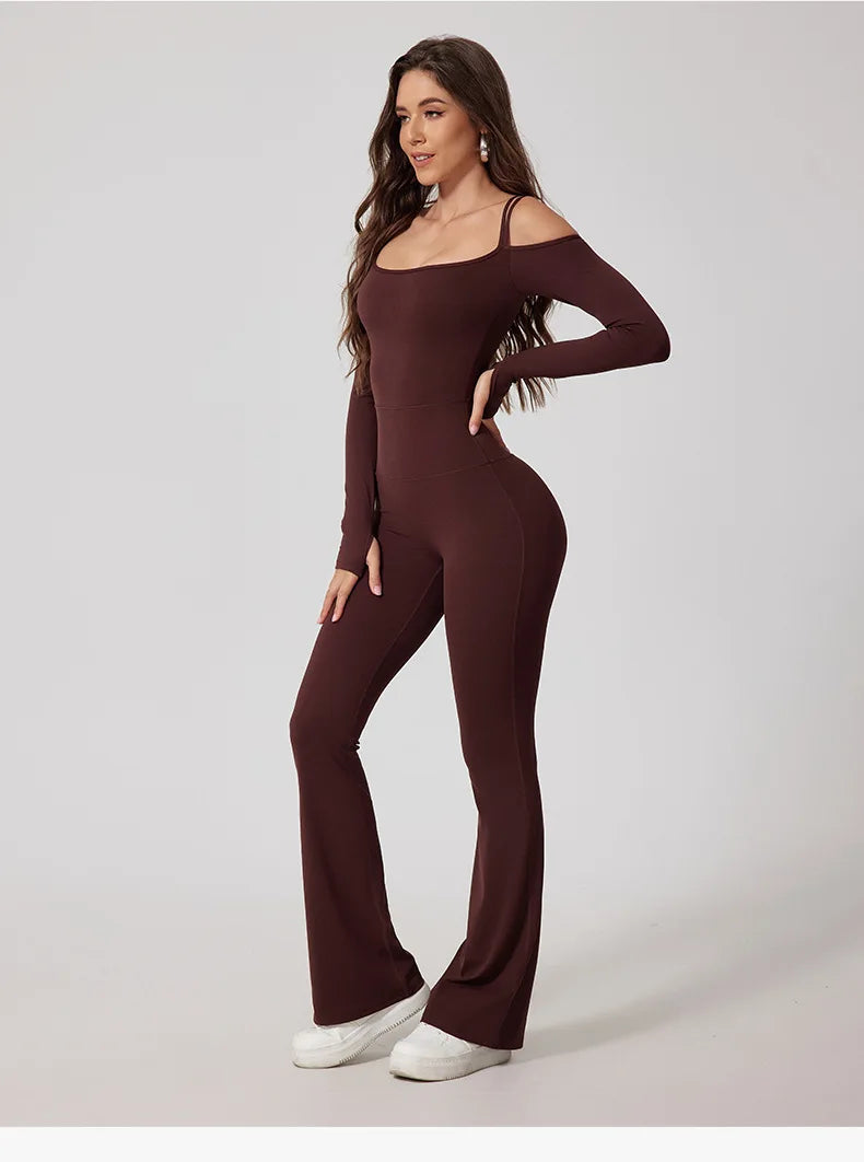 Women Yoga Jumpsuit Flared Trousers Fitness Bodysuit