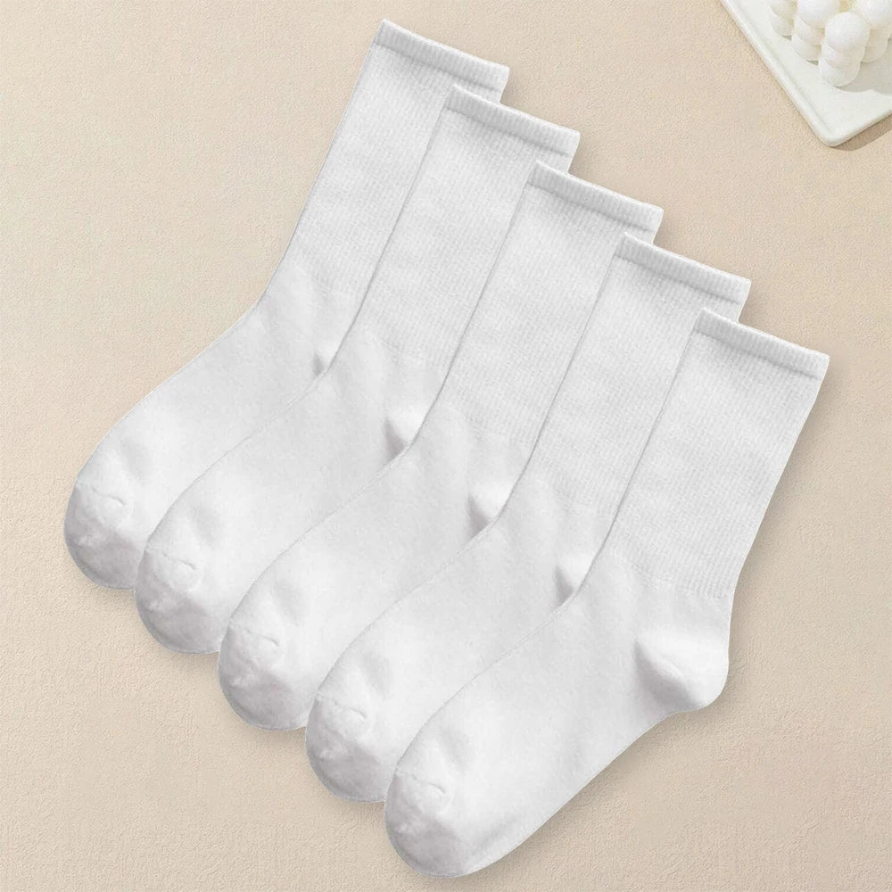 5 Pack Solid Color Breathable Antibacterial Socks for Women