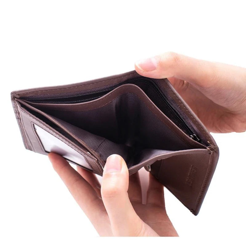 Genuine Leather RFID Zipper Vertical Wallet for Men