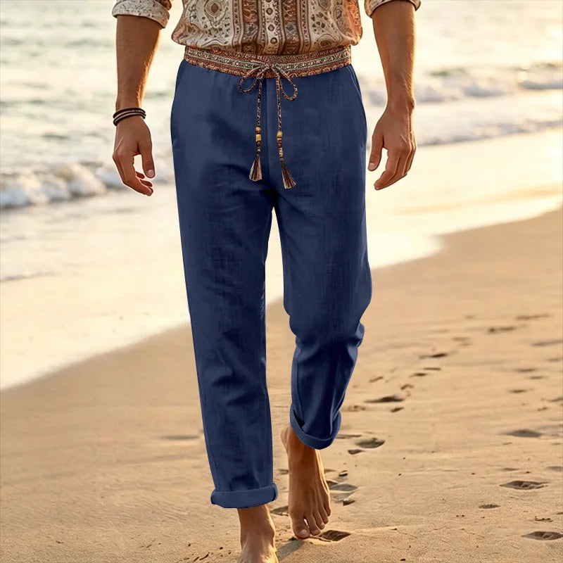 Men Linen Straight Leg Beach Pants