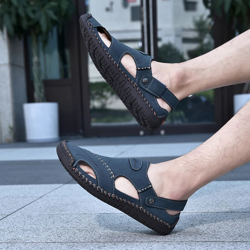 Men Breathable Leather Handmade Summer Sandals
