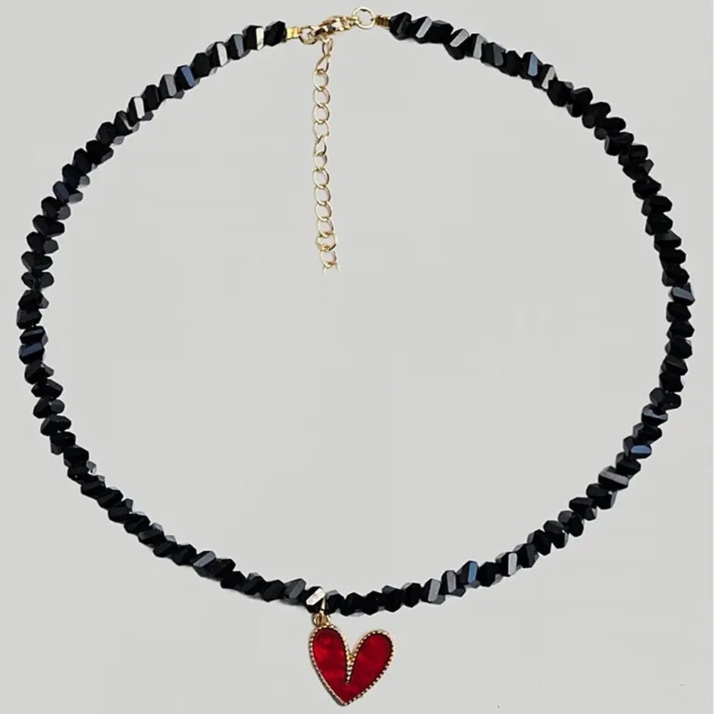 Women Crystal Heart Pendant Layered Punk Chain Necklace