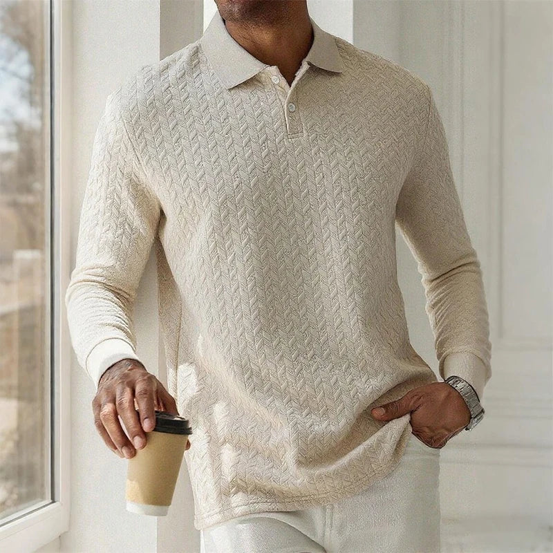 Men Long Sleeve Business Casual Polo Shirt