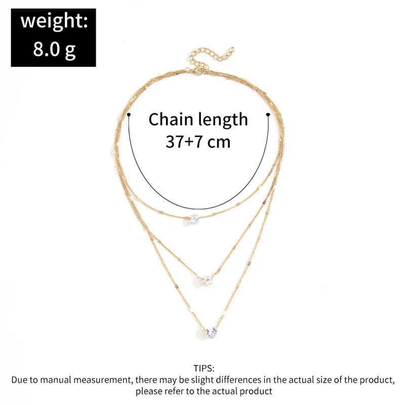 Women Multilayer Zircon Pendant Chain Choker Necklace