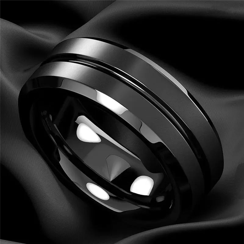 Men Groove Matte Stainless Steel Ring