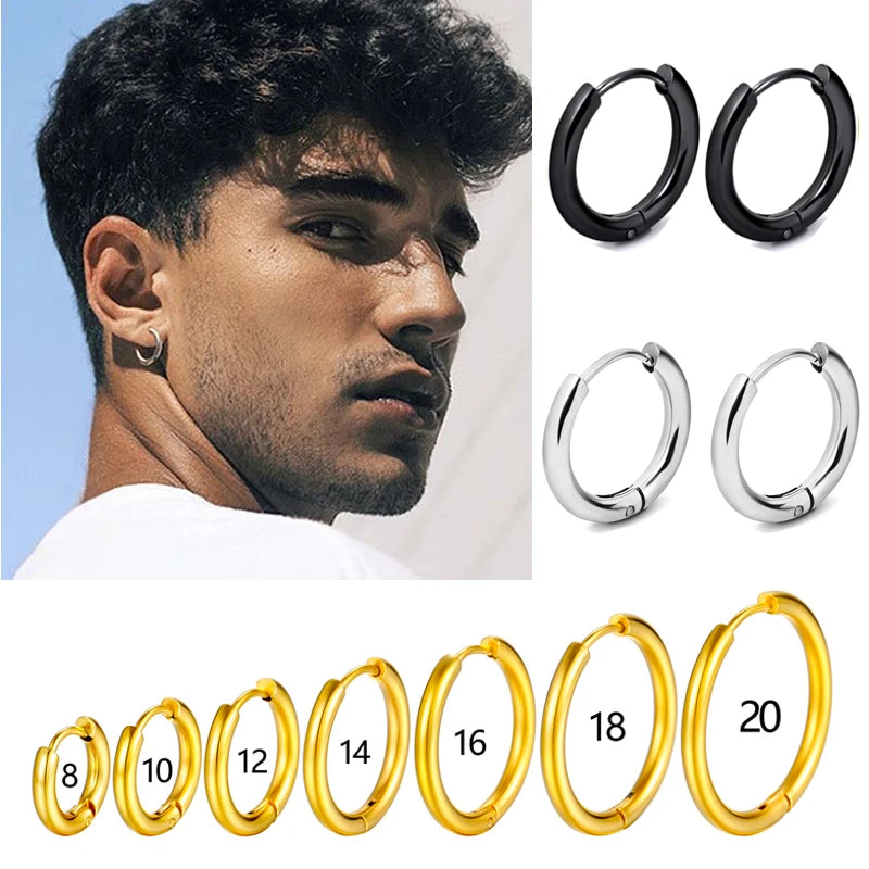 Men Stainless Steel Small Hoop Earrings