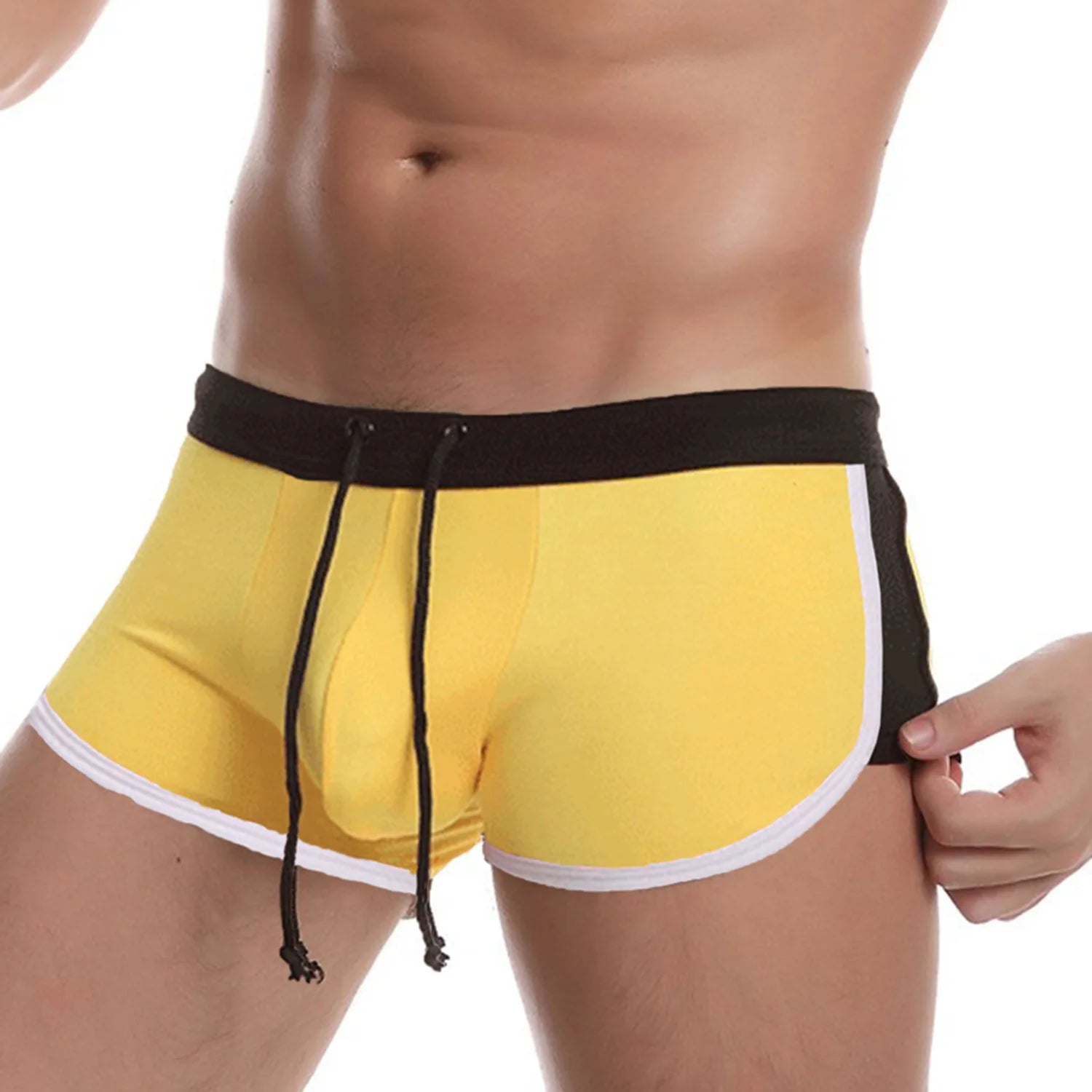 Men Drawstring Swim Boxer Trunks Shorts