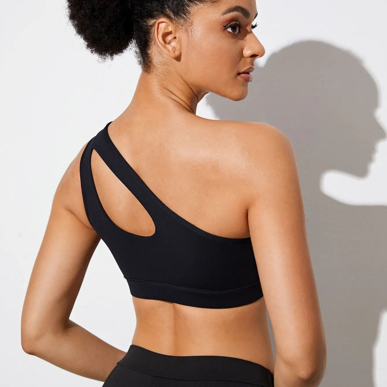 Women One Shoulder Push Up Sports Bra Shockproof Fitness Top