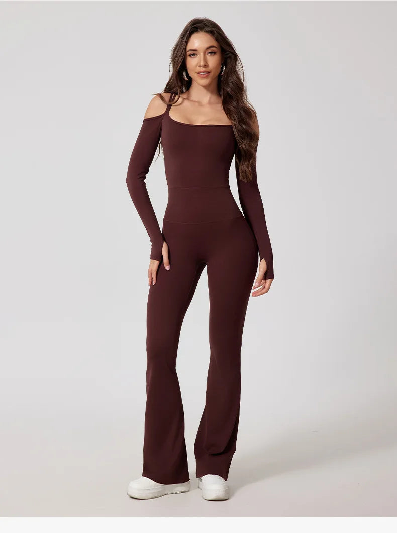 Women Yoga Jumpsuit Flared Trousers Fitness Bodysuit