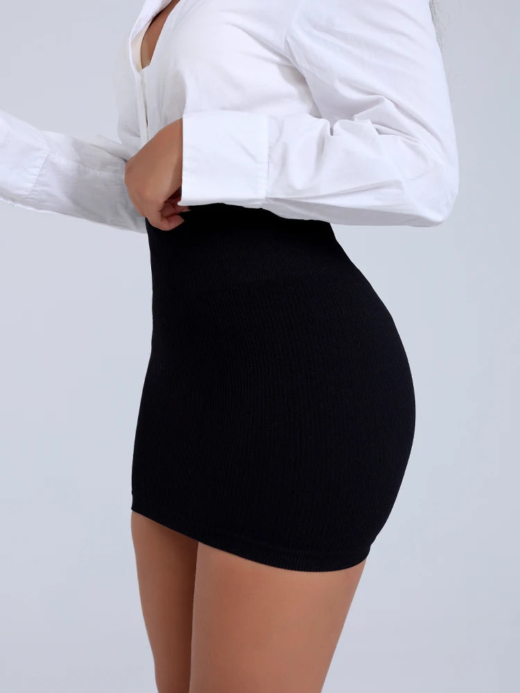 Women Ribbed High Waist Mini Slim Skirt