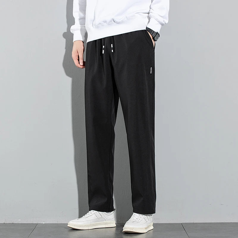 Men Ice Silk Straight Leg Casual Pants Breathable Sweatpants