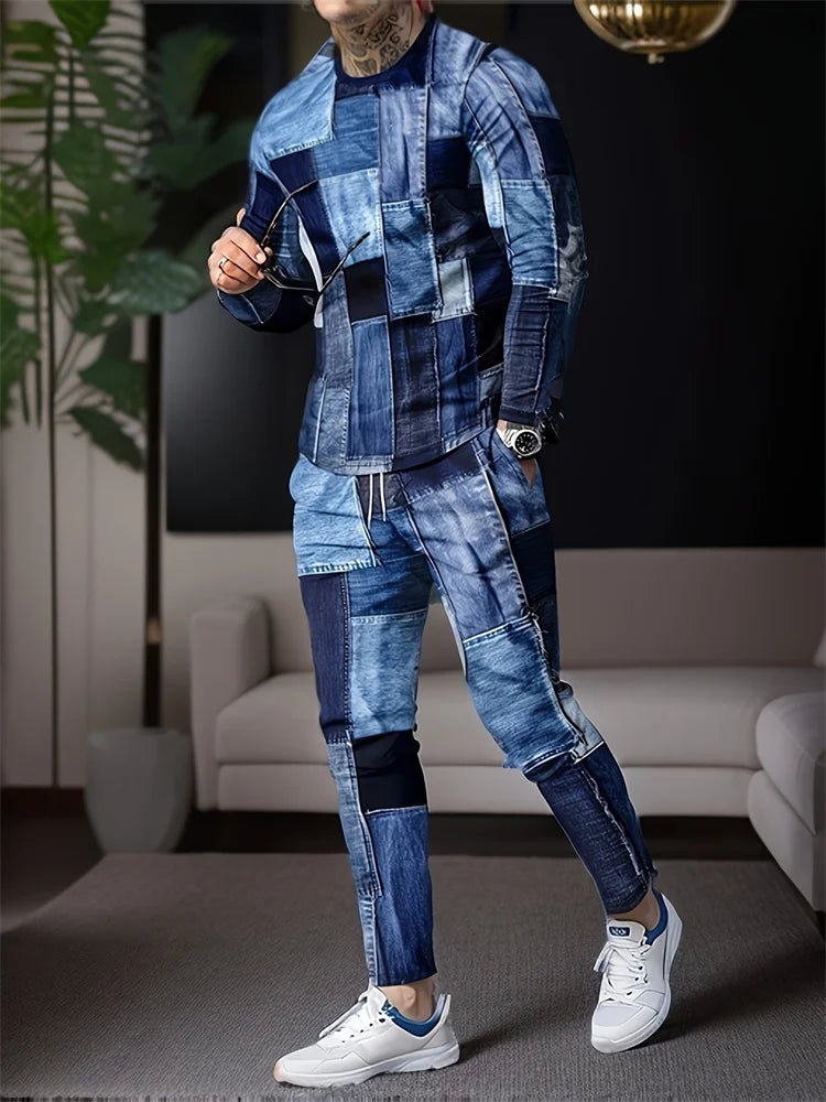 Men Long Sleeve T Shirt and Pants Sportswear Set