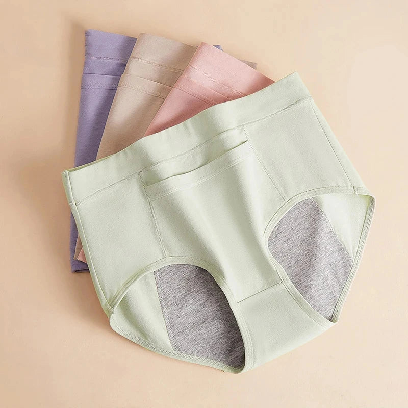 4 Pack Leak Proof High Waist Menstrual Period Underwear for Women Cotton Briefs