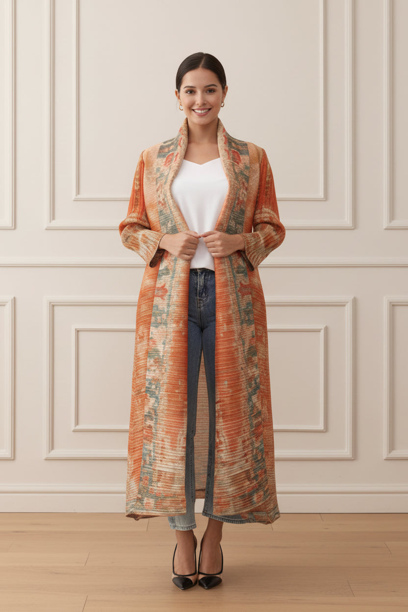 Women Pleated Printed Long Jacket Coat