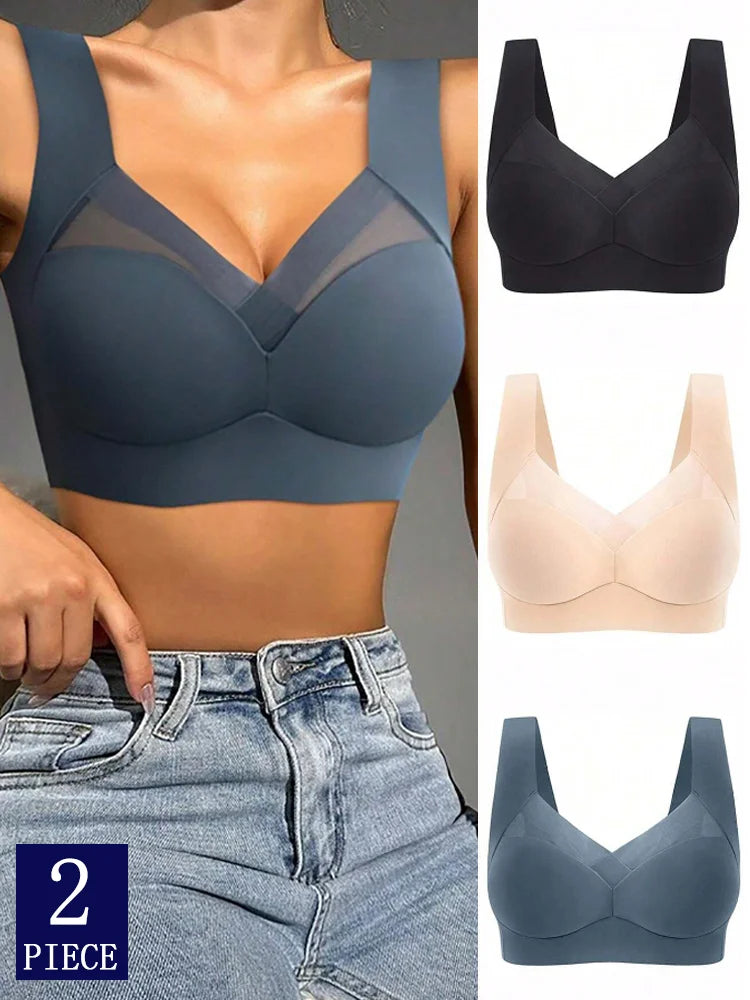 Seamless Lace Wireless Sports Bra Set for Women Plus Size