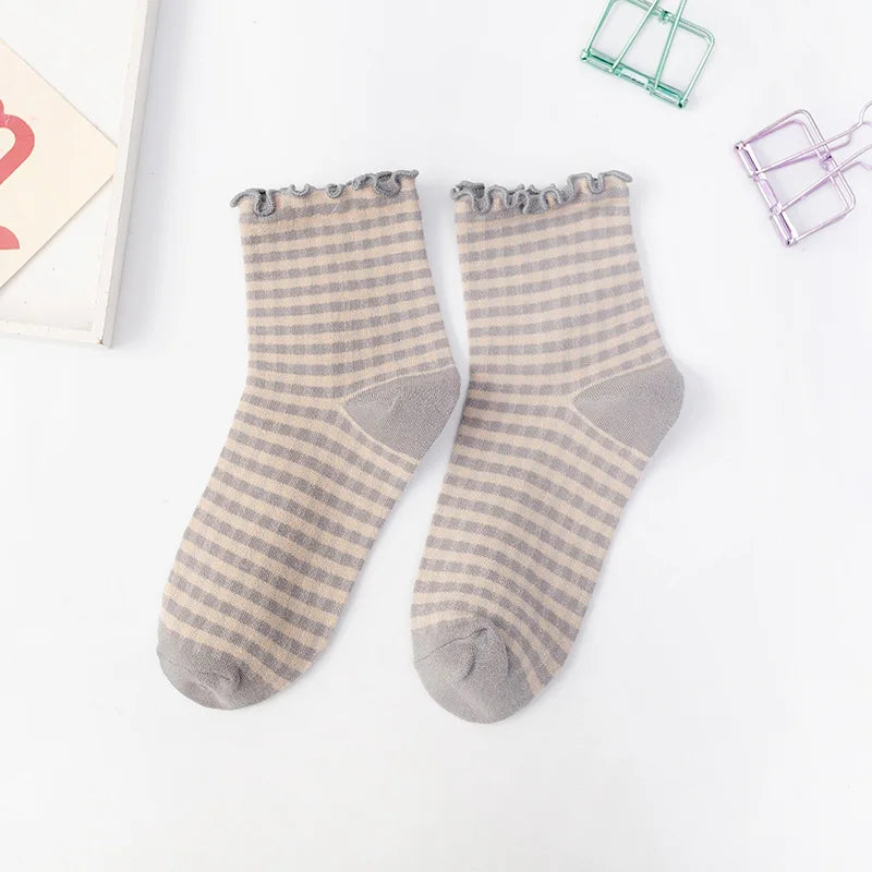 Checkered Cotton Crew Socks for Women