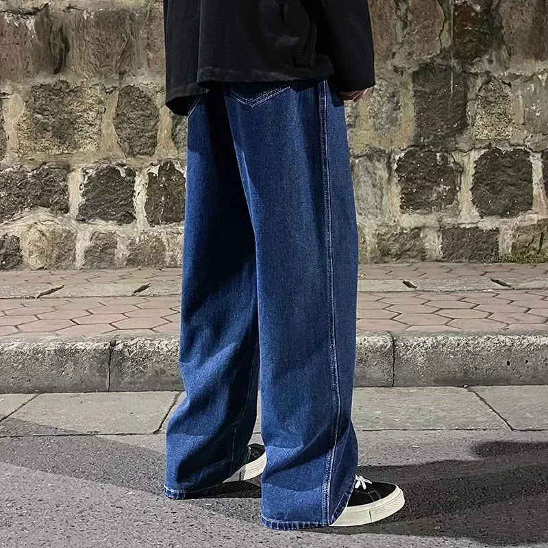 Men Korean Streetwear Wide Leg Jeans