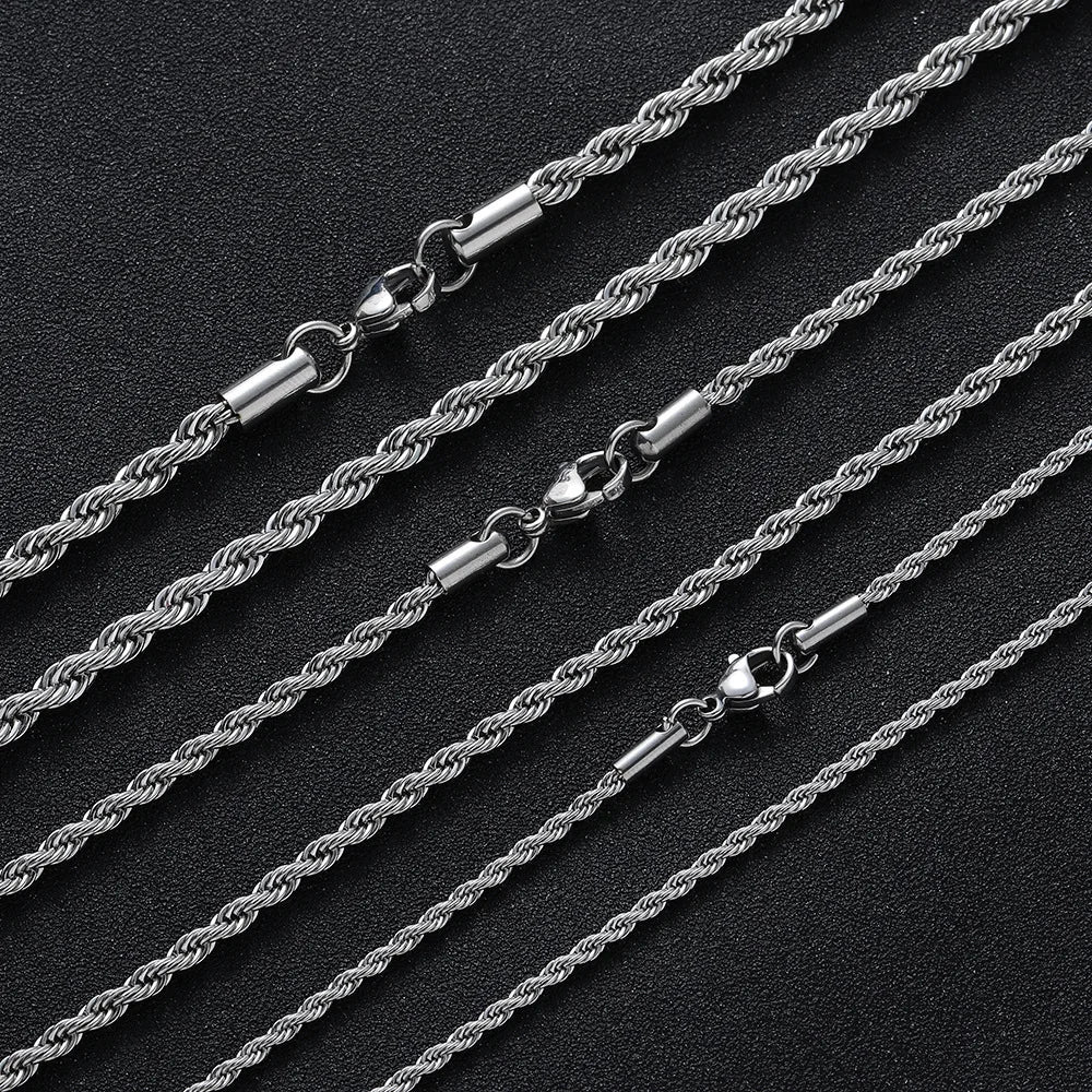 Men Stainless Steel Twisted Rope Chain Necklace
