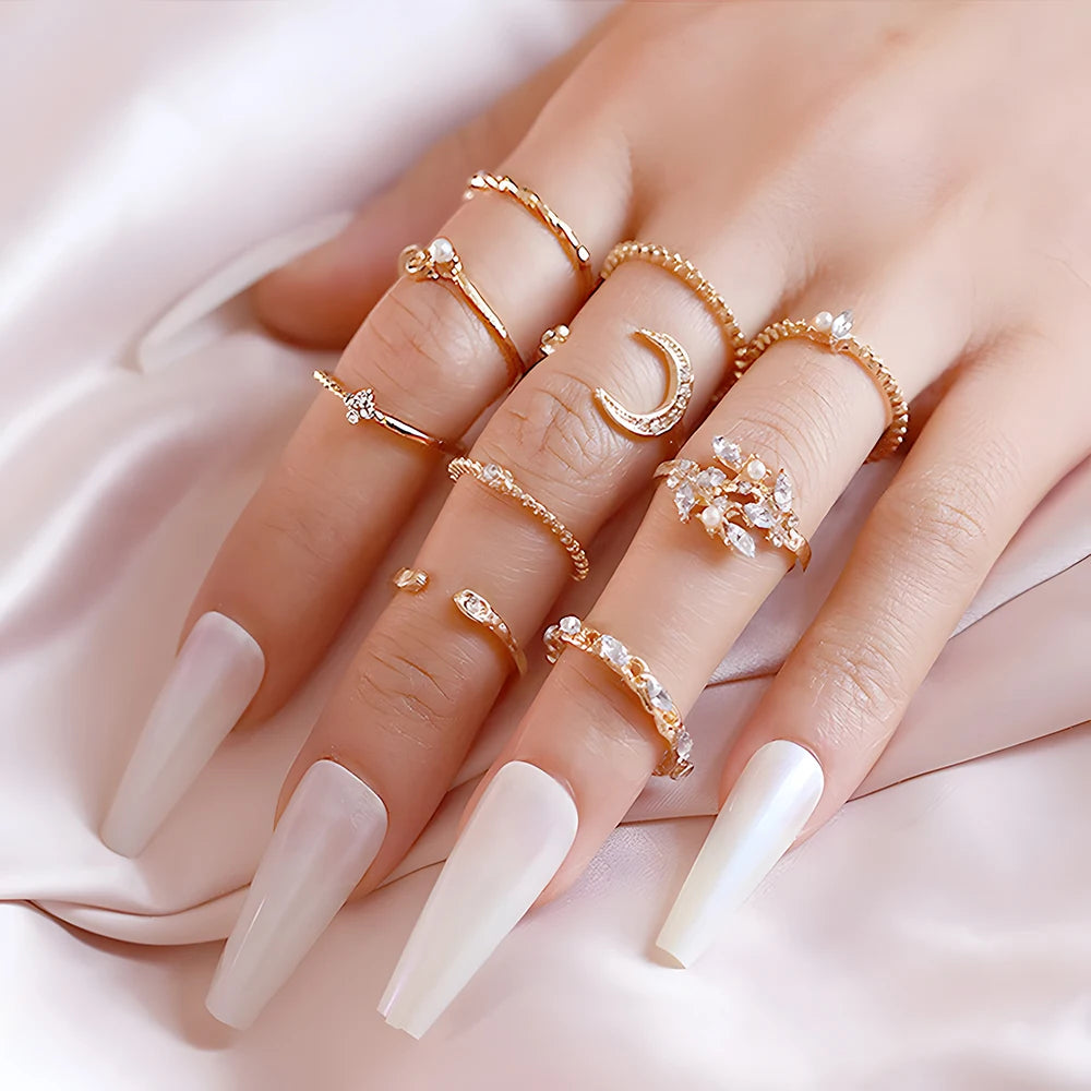 Women Bohemian Ring Set Moon Star Jewelry