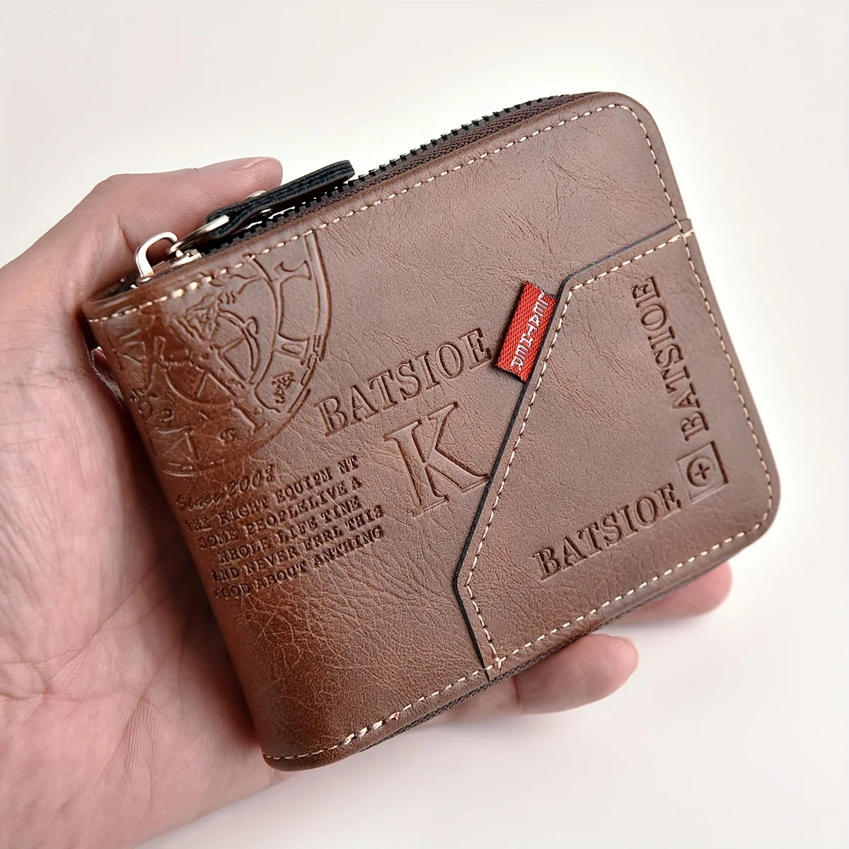 PU Leather Zipper Coin Card Holder Wallet for Men