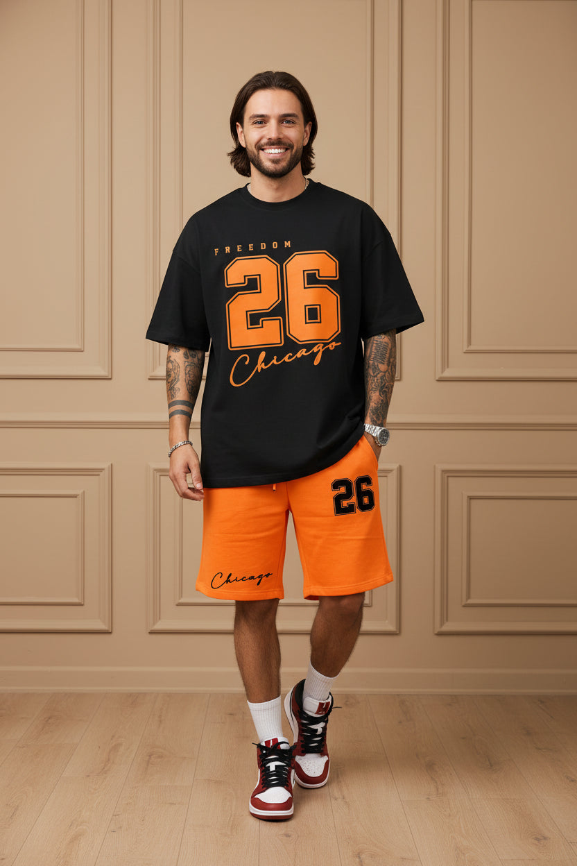 Men Bear Print T Shirt Shorts Set