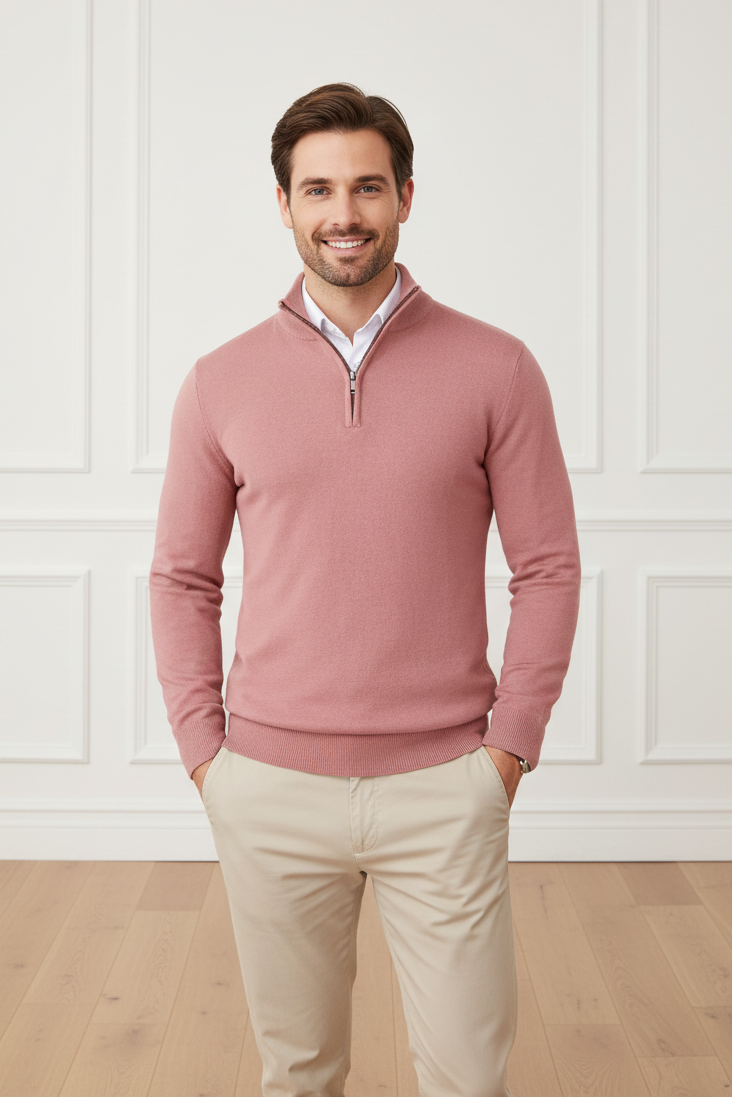 Men Quarter Zip Slim Fit Knitted Sweater
