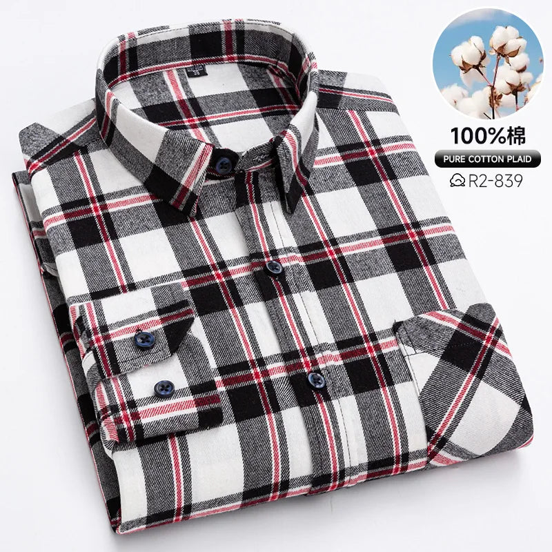Men’s Cotton Plaid Long Sleeve Shirt