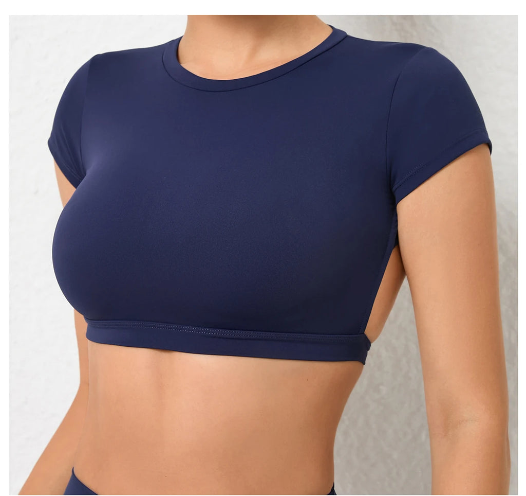 Women Open Back Sports Bra T Shirt