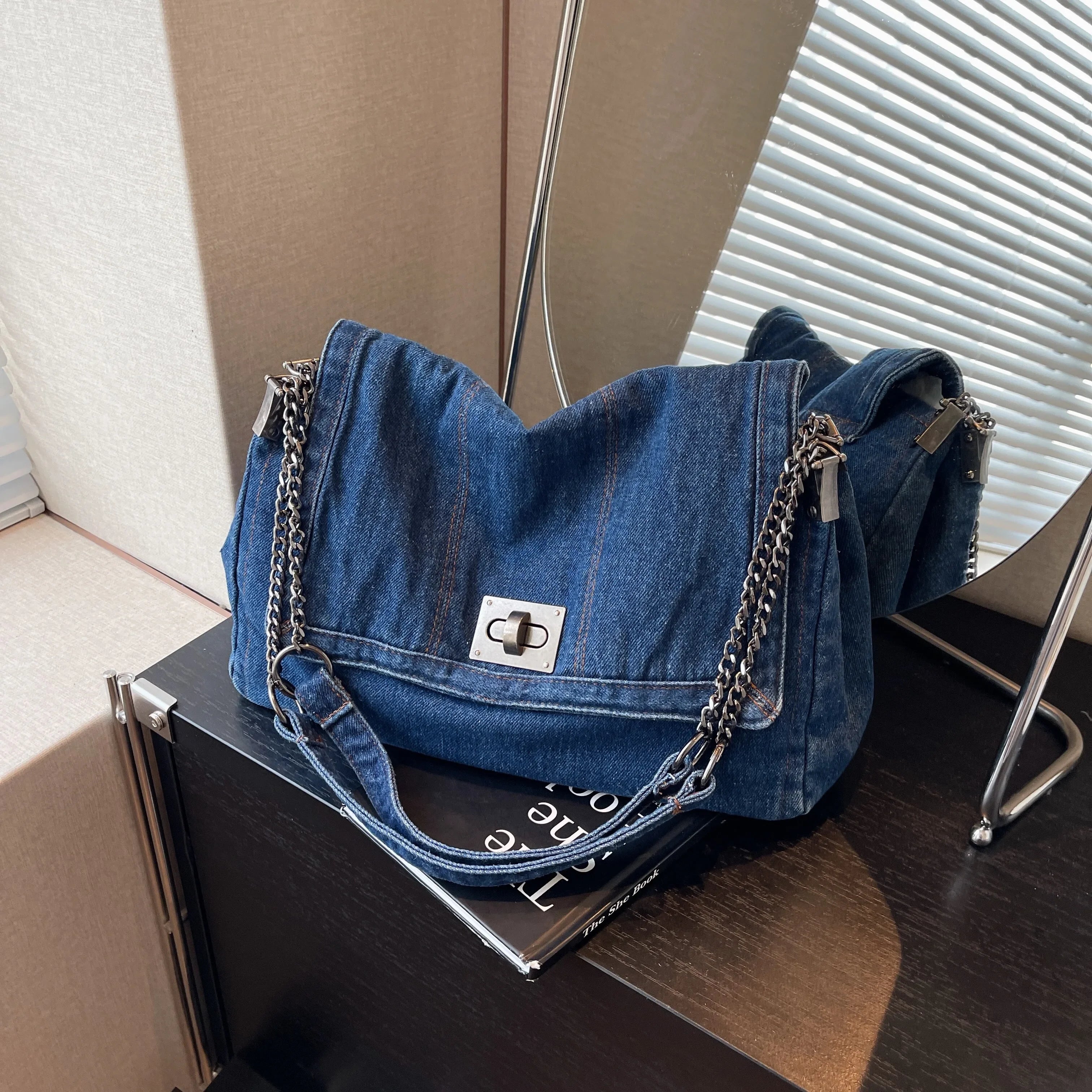 Large Capacity Denim Evening Bag for Women