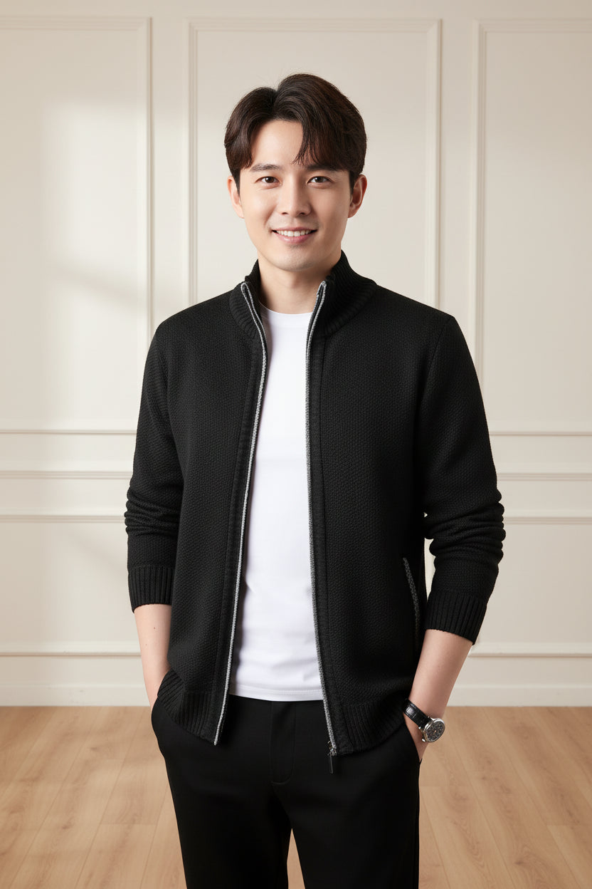 Men Stand Collar Knit Cardigan Jacket