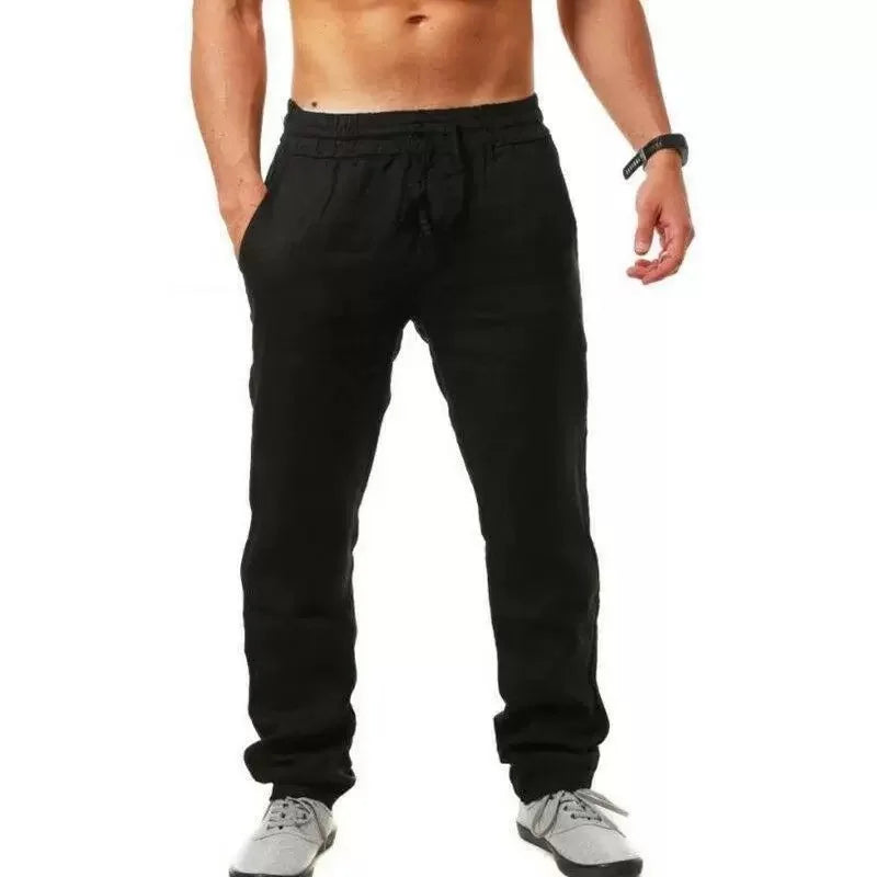 Men Cotton Linen Loose Fit Casual Sports Pants