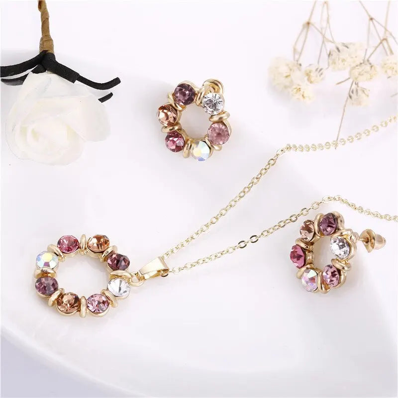 Women Fashion Stained Glass Circle Jewelry Set