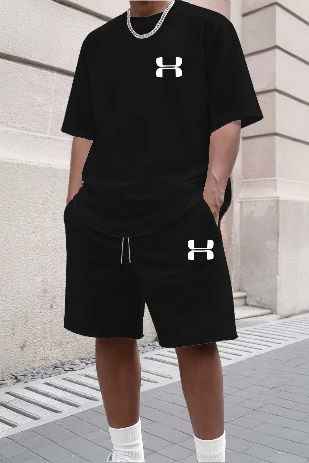 Men Short Sleeve T Shirt and Sports Shorts Set