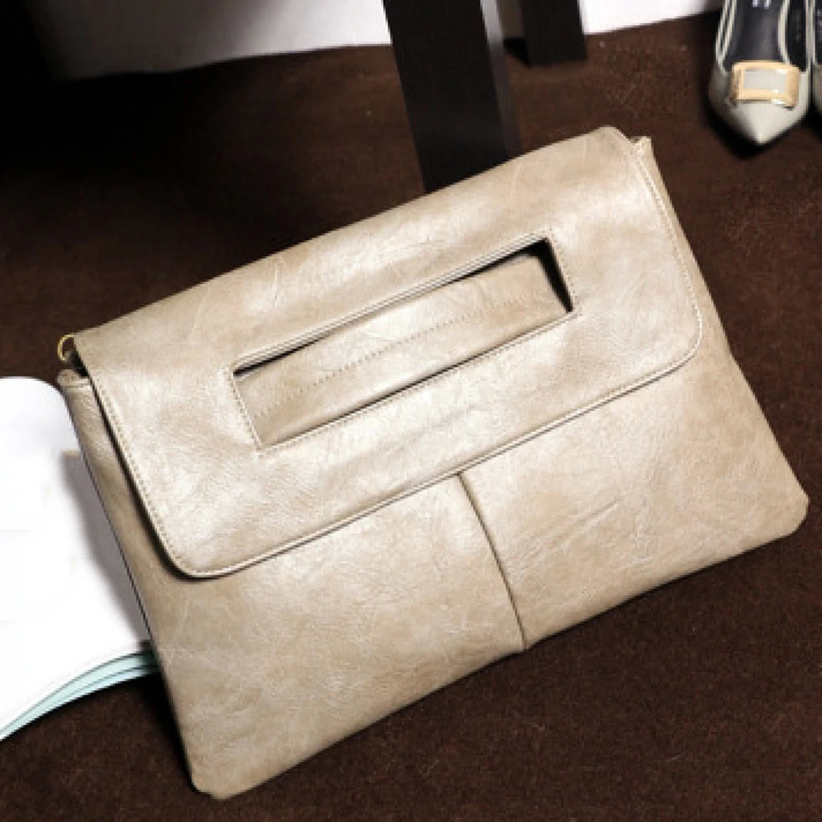 Vintage PU Leather Envelope Evening Bag for Women