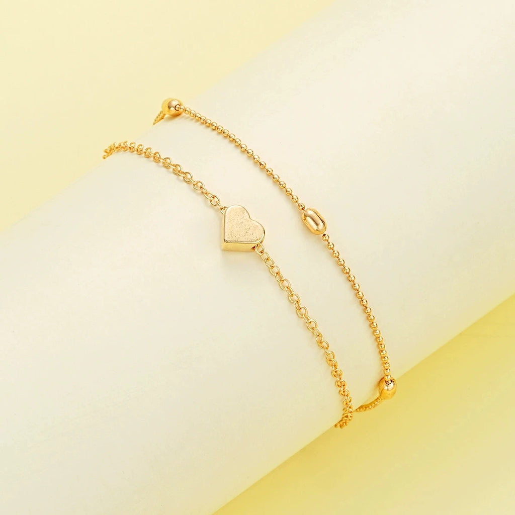 Women Pearl Heart Necklace Bracelet Jewelry Set