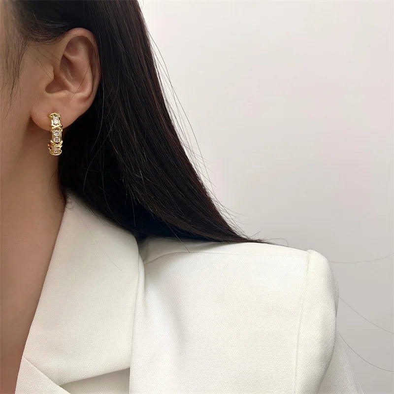 Women Vintage Cross Zircon Stud Earrings Fashion Jewelry