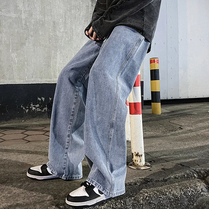 Men Korean Streetwear Wide Leg Jeans