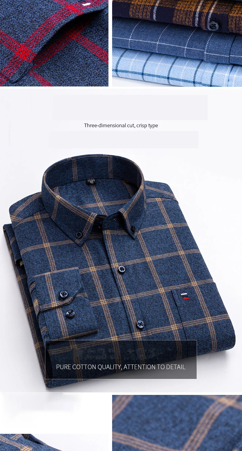 Men’s Cotton Plaid Long Sleeve Shirt