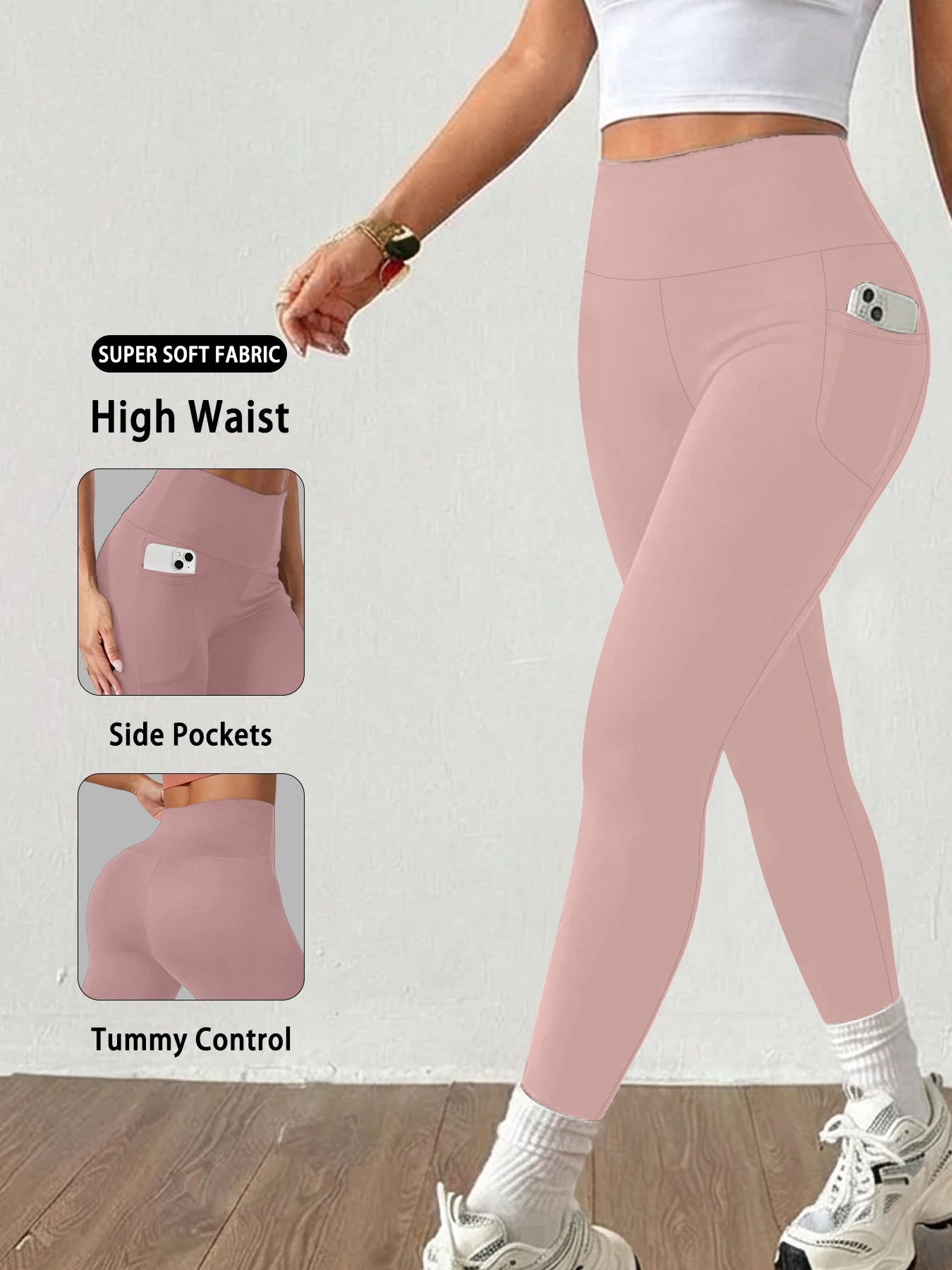 Women High Waisted Yoga Leggings with Pockets Tummy Control